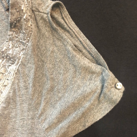 Guess Jeans Beaded Grey Blouse, Cold Shoulder - Picture 8 of 9